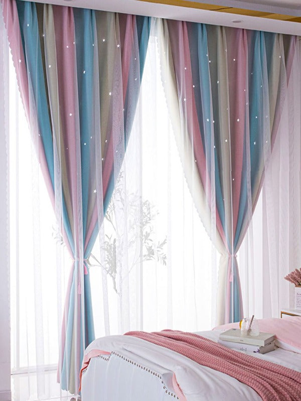 Star Stripe Double-Layer Curtain For Bedroom