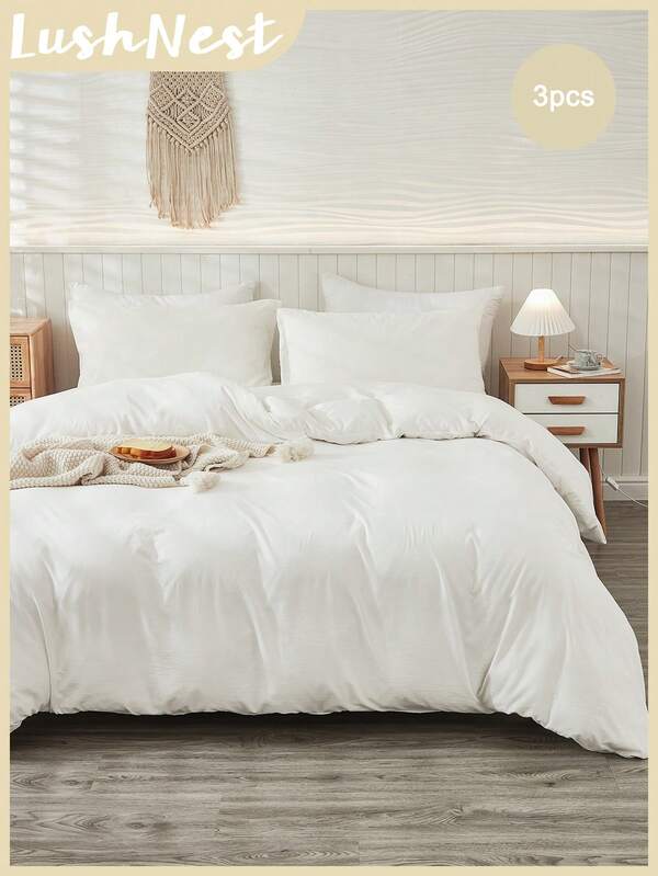 3pcs White Bohemian Farmhouse Style Bedding Set, Ultra-Soft Polyester Duvet Cover, Suitable For Men And Women (1 Duvet Cover + 2 Pillow Shams, Comforter Not Included), Essential For Dorm, Comfortable And Stylish, Lightweight Bedding For Spring And Summer