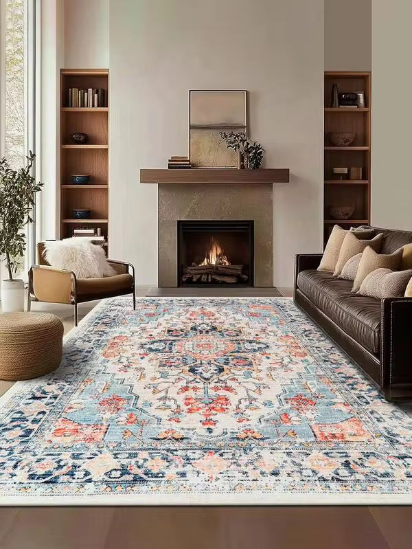 1pc Vintage Palace Style Carpet, Super Soft Short Plush Polyester Fiber Bohemian Geometric Pattern Rectangular Printed Carpet, Non-Slip Machine Washable Comfortable Home Carpet Suitable For Living Room, Bedroom, Corridor, Home Decor